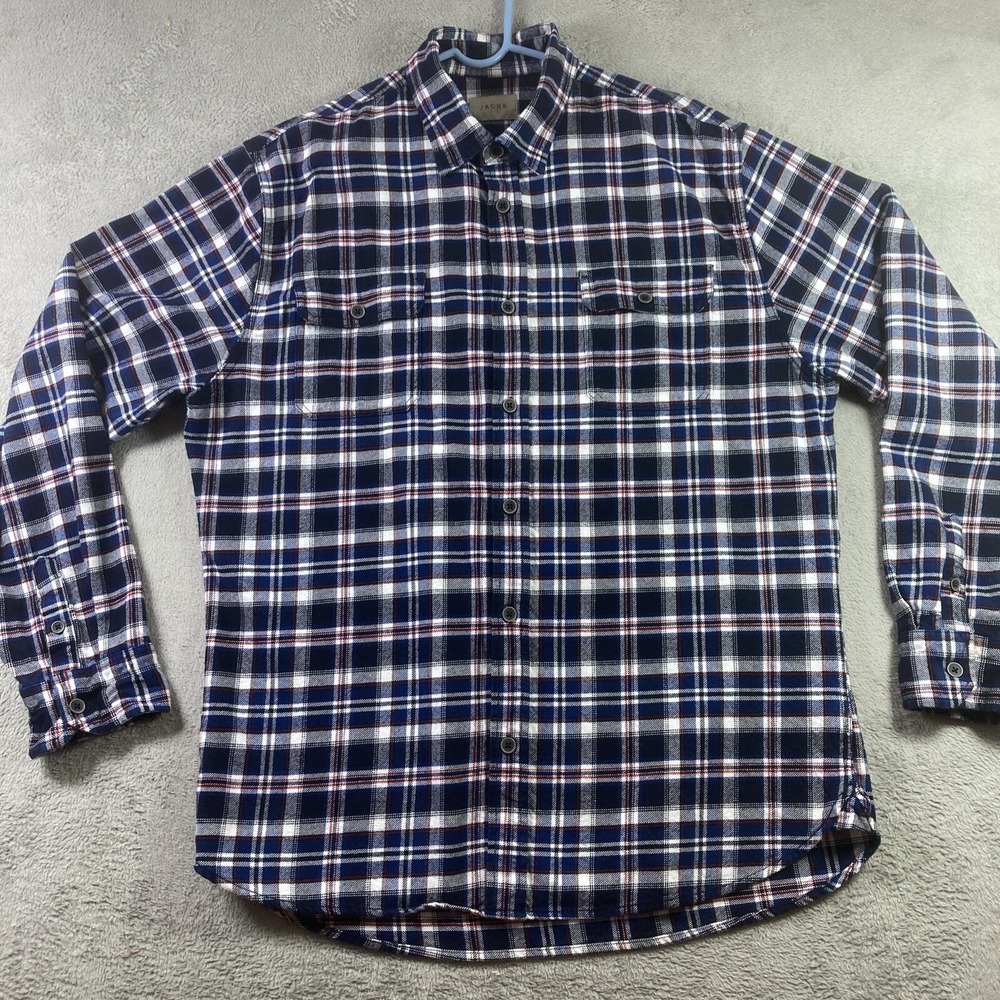 Jachs Shirt Men XLT Blue Plaid Flannel Heavyweight Button Up Long Sleeve Pockets